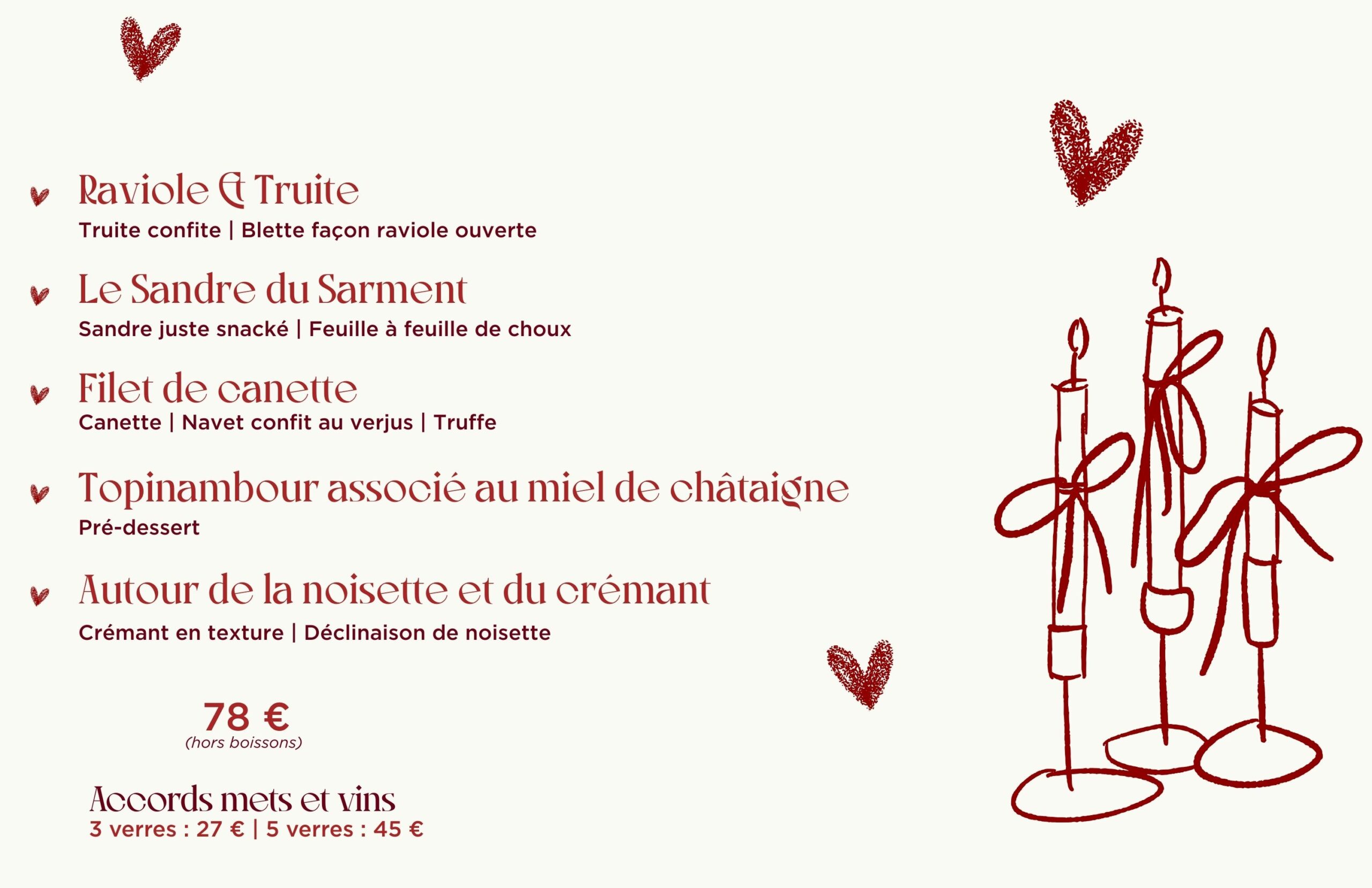 Menu de la Saint Valentin 2026 au restaurant Le Sarment d'Or à Riquewihr, Alsace